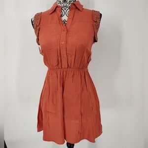 Umgee Soft Orange Sleeveless Shirt Mini Dress Women's Small